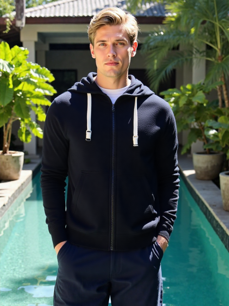 Felpa Uomo “Portland” – Zip Intera con Cappuccio – Taglie Forti 2XL–5XL – Nero o Blu Navy