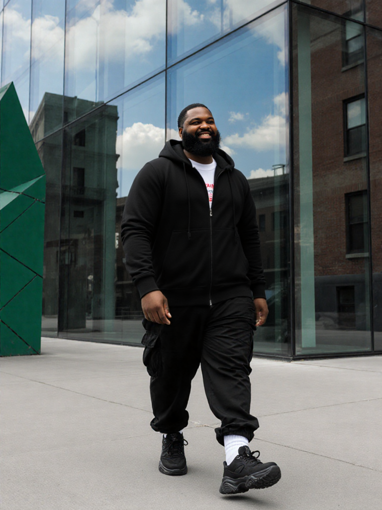 Felpa Uomo “Portland” – Zip Intera con Cappuccio – Taglie Forti 2XL–5XL – Nero o Blu Navy