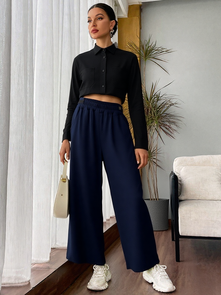 Pantaloni a Palazzo con Vita Elastica