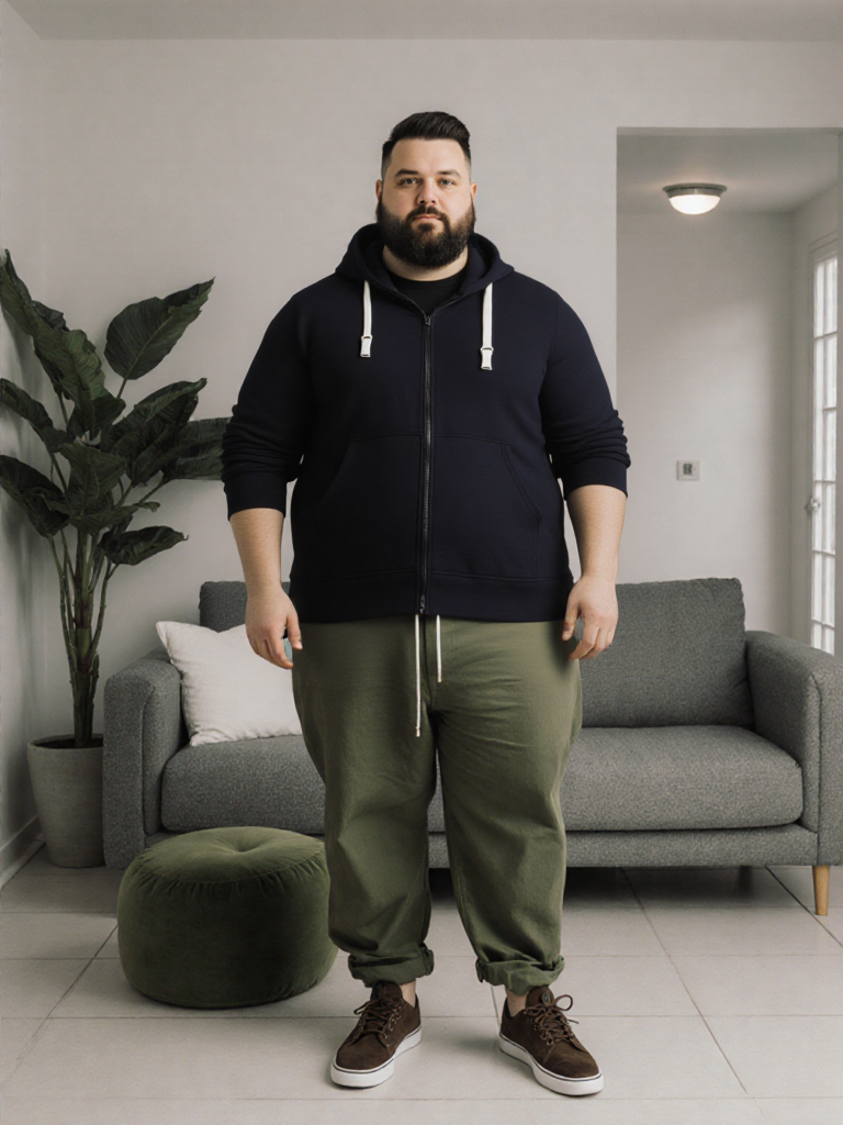 Felpa Uomo “Portland” – Zip Intera con Cappuccio – Taglie Forti 2XL–5XL – Nero o Blu Navy