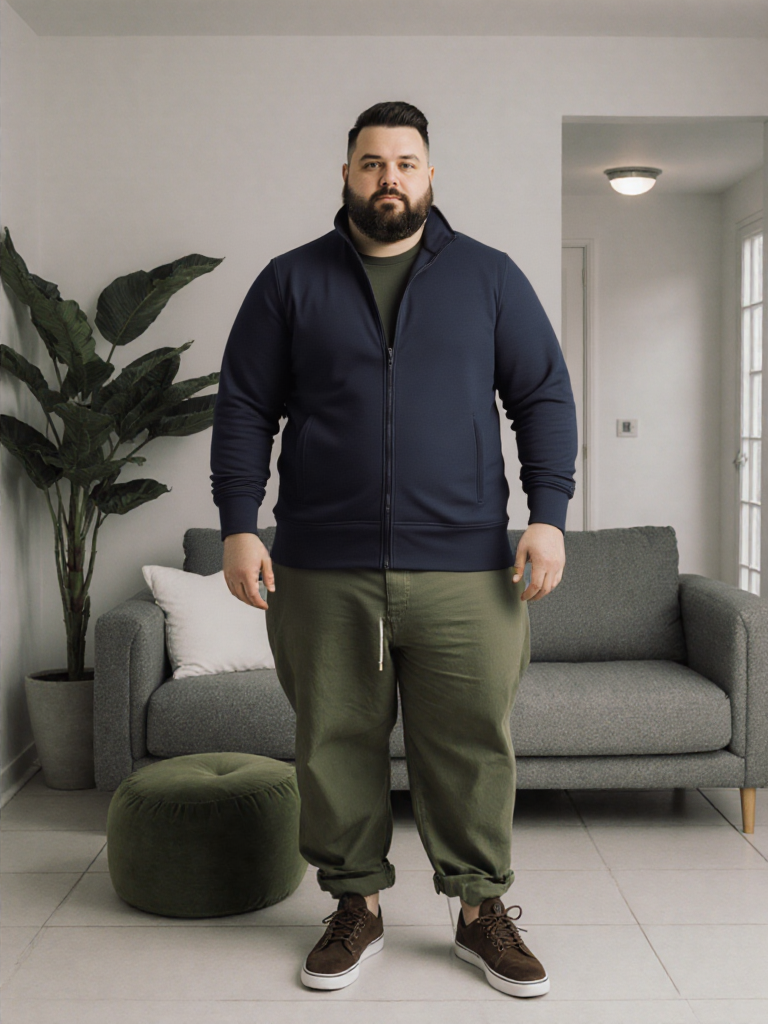 Felpa Uomo “Alabama” – Zip Intera – Taglie Forti 2XL–5XL – Nera o Blu Navy