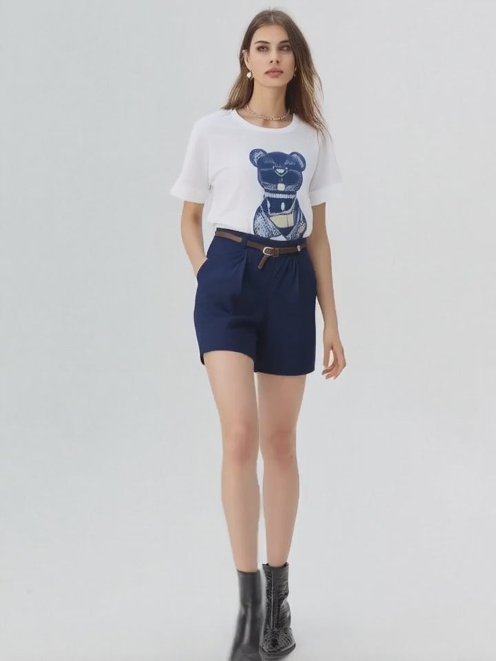 T-shirt con Orsetto e Shorts Blu Navy